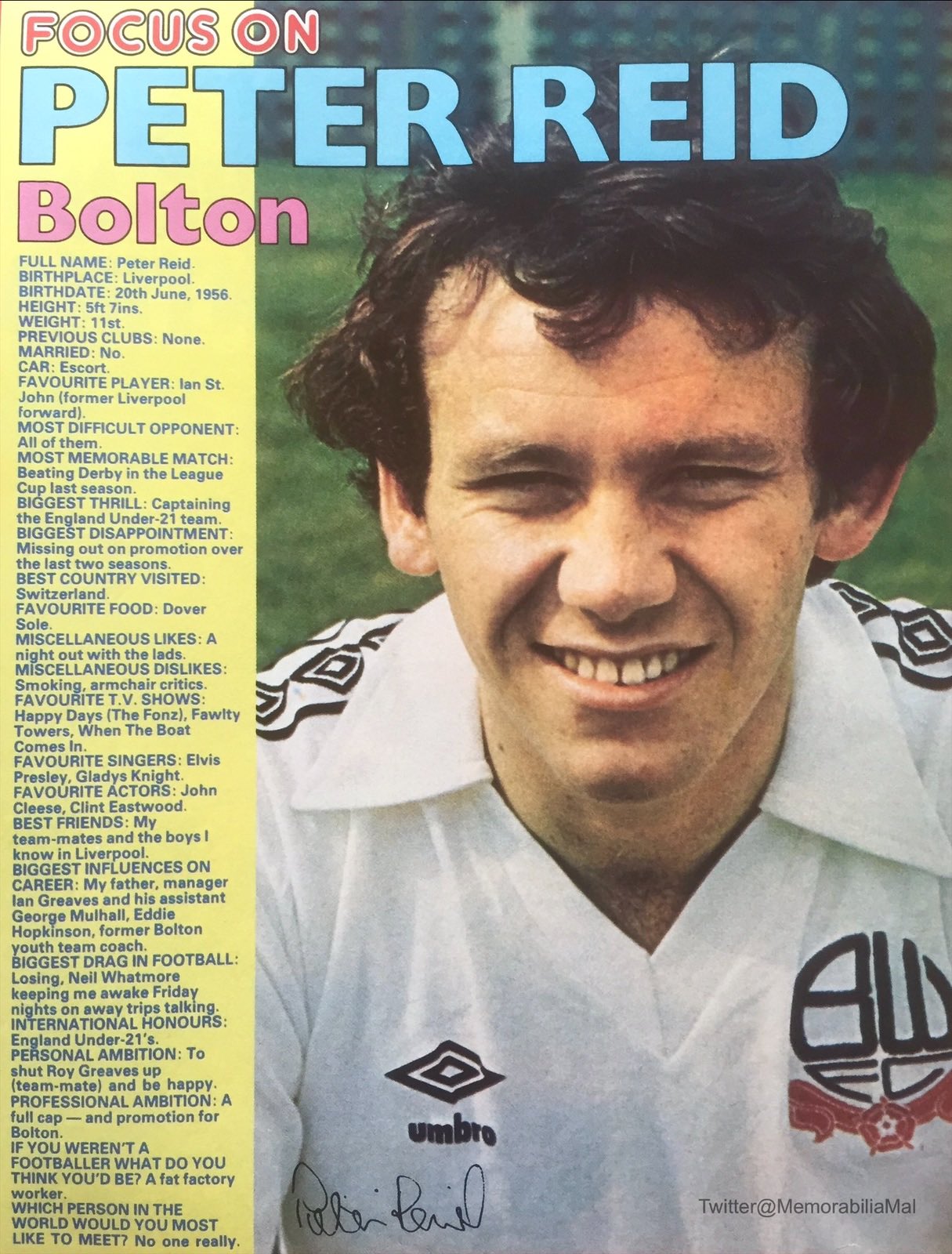 Peter Reid 1977/8
Happy birthday to Peter who was born OTD 20/6/56. 