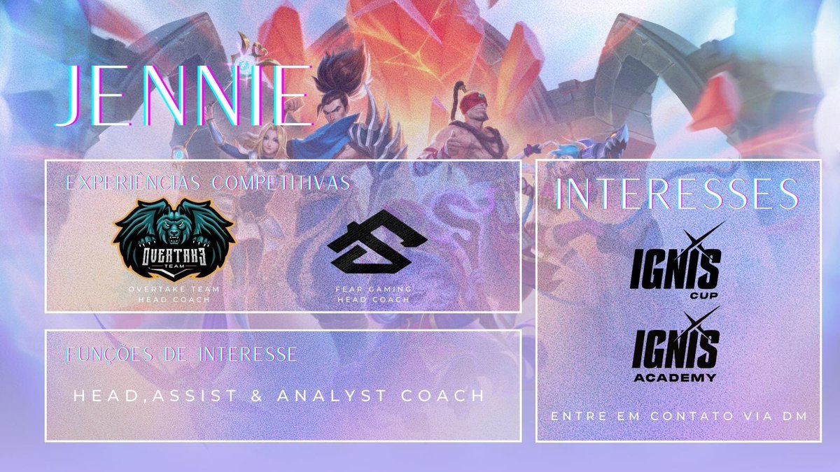 jennialismos's tweet photo. Com a chegada da #IgnisAcademy vim anunciar que me encontro Free Agent para Head, Assist. ou Analyst Coach. Contato via DM.

Rt + like = ❤️ https://t.co/J7WtpTGYmY