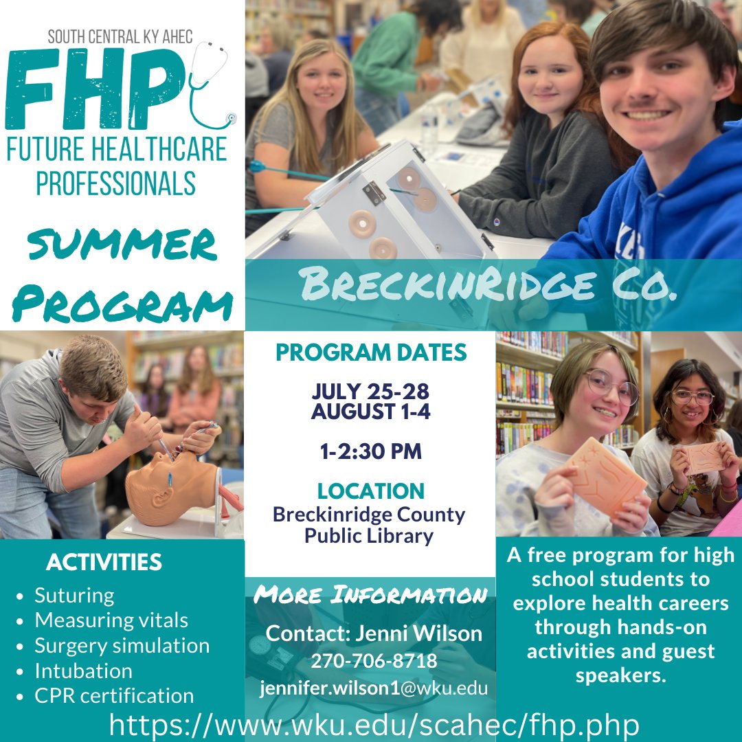 Check out our High School summer FHP program in Breckinridge County! For more info visit the link below!
wku.edu/scahec/fhp.php