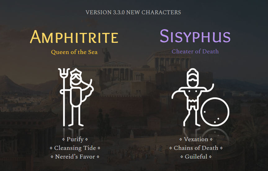 mythogame's tweet image. 🌊 Amphitrite, Queen of the Sea 🌊
🪨 Sisyphus, Cheater of Death 🪨

Version 3.3.0 will be released to beta testers tomorrow at noon ET!