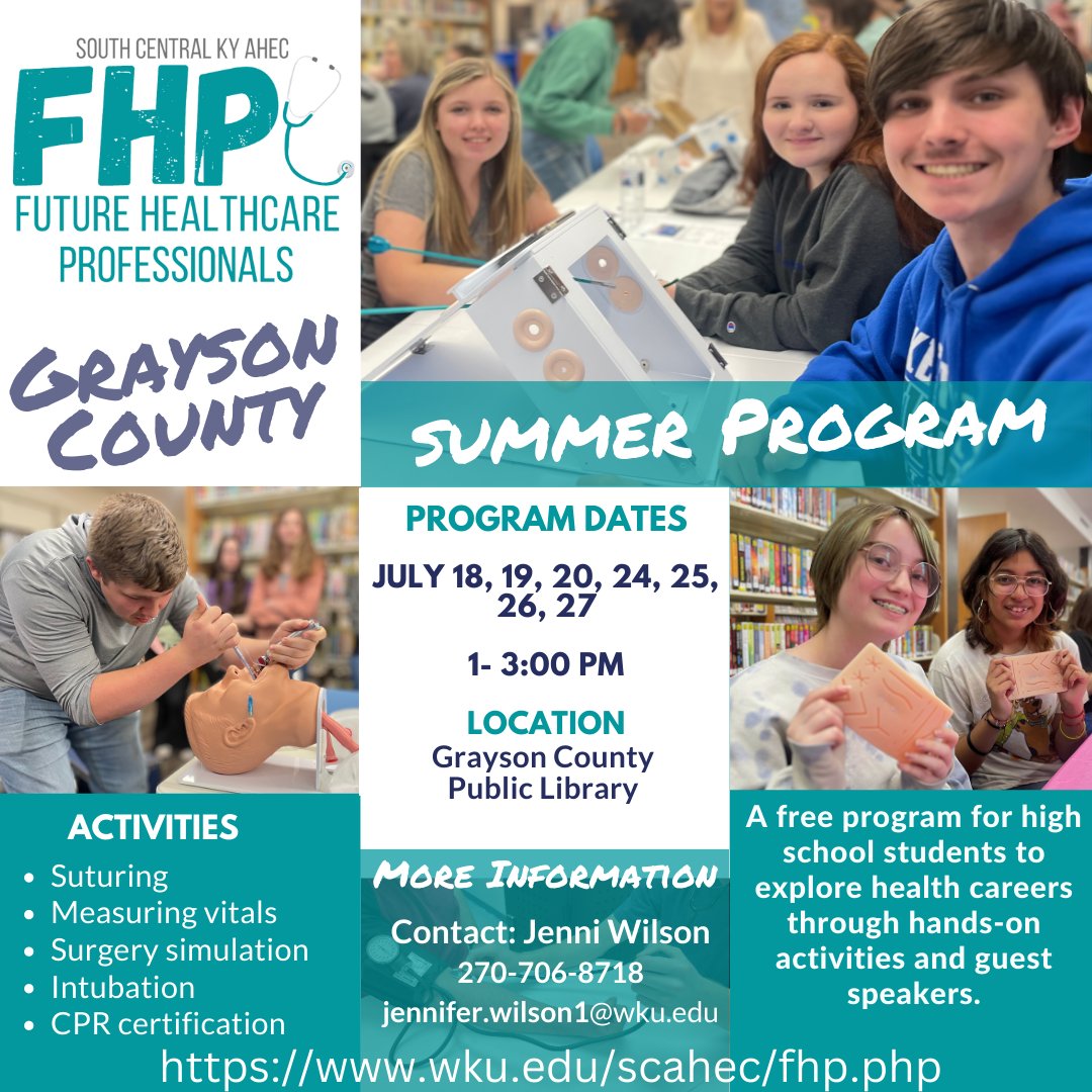 Here is the information for our Grayson County FHP program that will be @ the Grayson County Public Library, click the link below for more info!
wku.edu/scahec/fhp.php