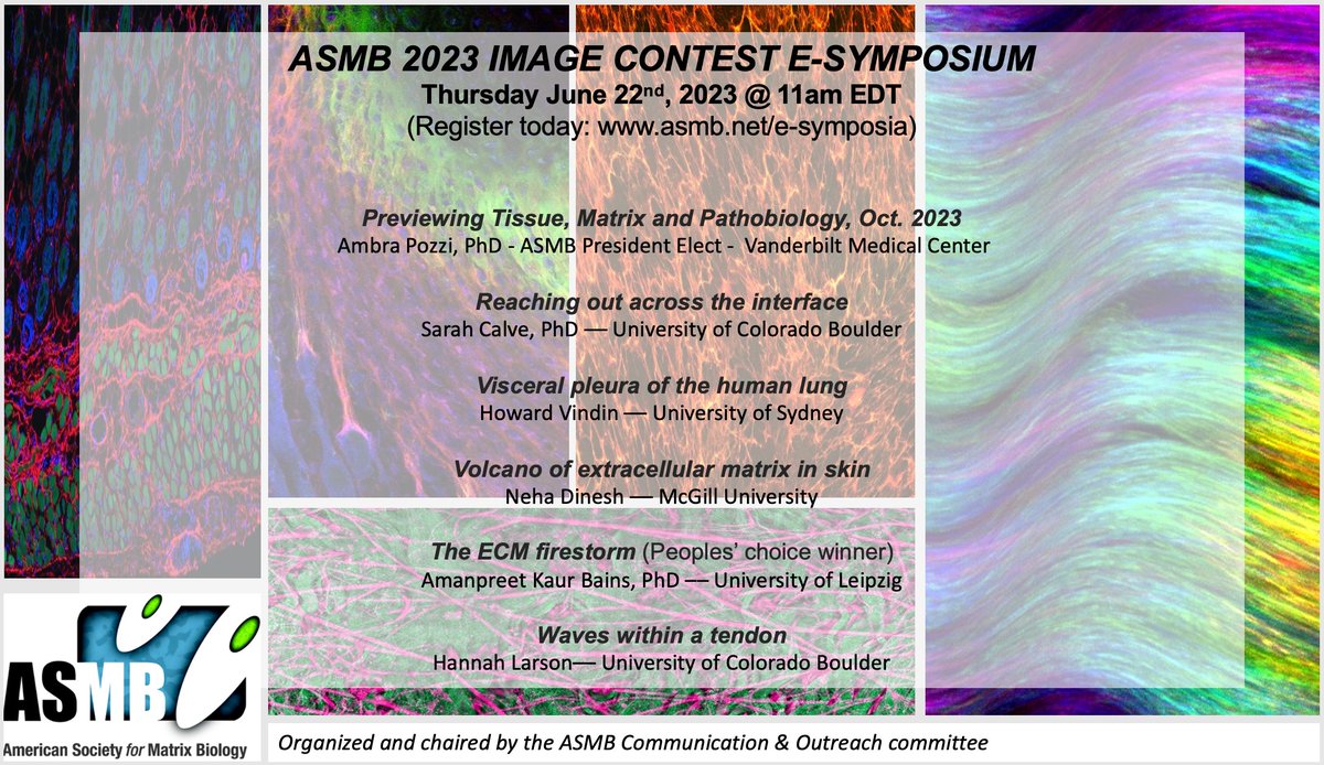 ASMB (@amsocmatbio) on Twitter photo #REGISTER #TODAY!
#ECMatrix images demonstrates not just #SciArt but also the complexity of the ECM - Join us this #Thursday June 22nd <a href="/11am/">11 am in morning</a> (EDT)to learn about the science behind #ImageContest winner, Sarah Calve’s ‘Reaching out across the interface.’ <a href="/CalveLab/">Sarah Calve</a> <a href="/CUBoulder/">CU Boulder 🦬</a> #REGISTER #TODAY!
#ECMatrix images demonstrates not just #SciArt but also the complexity of the ECM - Join us this #Thursday June 22nd <a href="/11am/">11 am in morning</a> (EDT)to learn about the science behind #ImageContest winner, Sarah Calve’s ‘Reaching out across the interface.’ <a href="/CalveLab/">Sarah Calve</a> <a href="/CUBoulder/">CU Boulder 🦬</a>