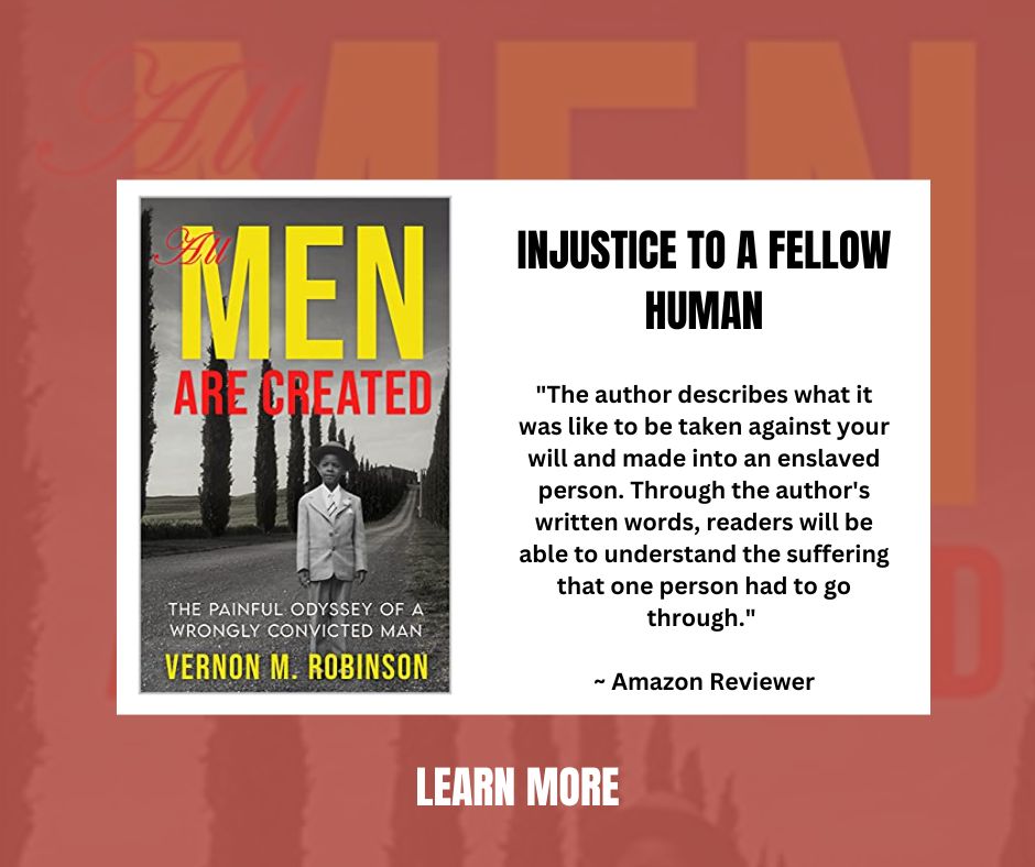 5 out of 5 star ratings and reviews on Amazon! ⭐️⭐️⭐️⭐️⭐️

Read more about the experience on: forums.onlinebookclub.org/shelves/book.p…

#History #Black #Protest #Criminal #Justice #Memoir #Action #SelfPublished       

All Men are Created by Vernon M. Robinson
Follow the author: <a href="/FreestyleVmr/">Vern Robinson</a>