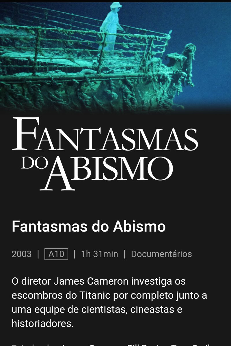 Documentário mostrando os escombros do Titanic pra vc assistir na sua casa e não ser burro pra  ir lá pessoalmente dentro de um submarino meia boca.