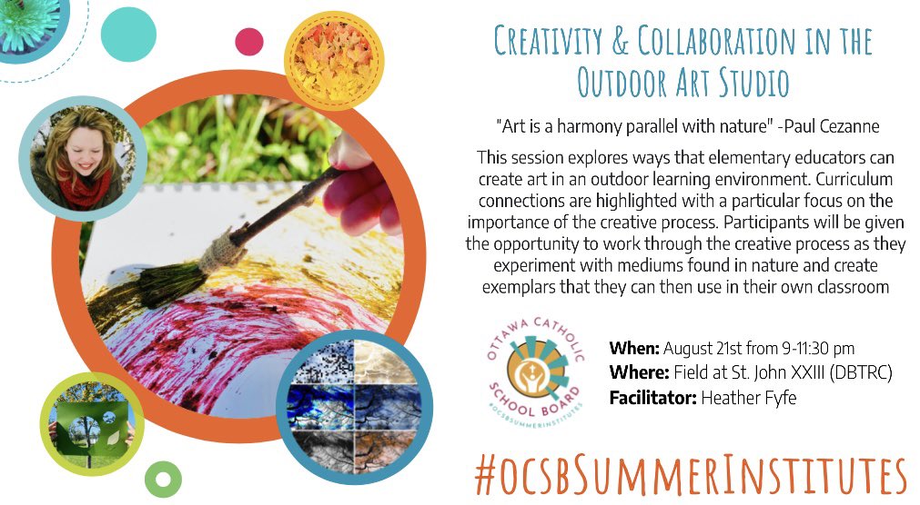 Want to learn how to embrace the creative process in the the great #ocsbOutdoors this year? Join me at the #ocsbSummerInstitutes in order to learn more! @ocsbLead #ocsbForest @ocsbArts #ocsbArts @ocsbEco @OttCatholicSB See details and register here: 
shorturl.at/oyCDP