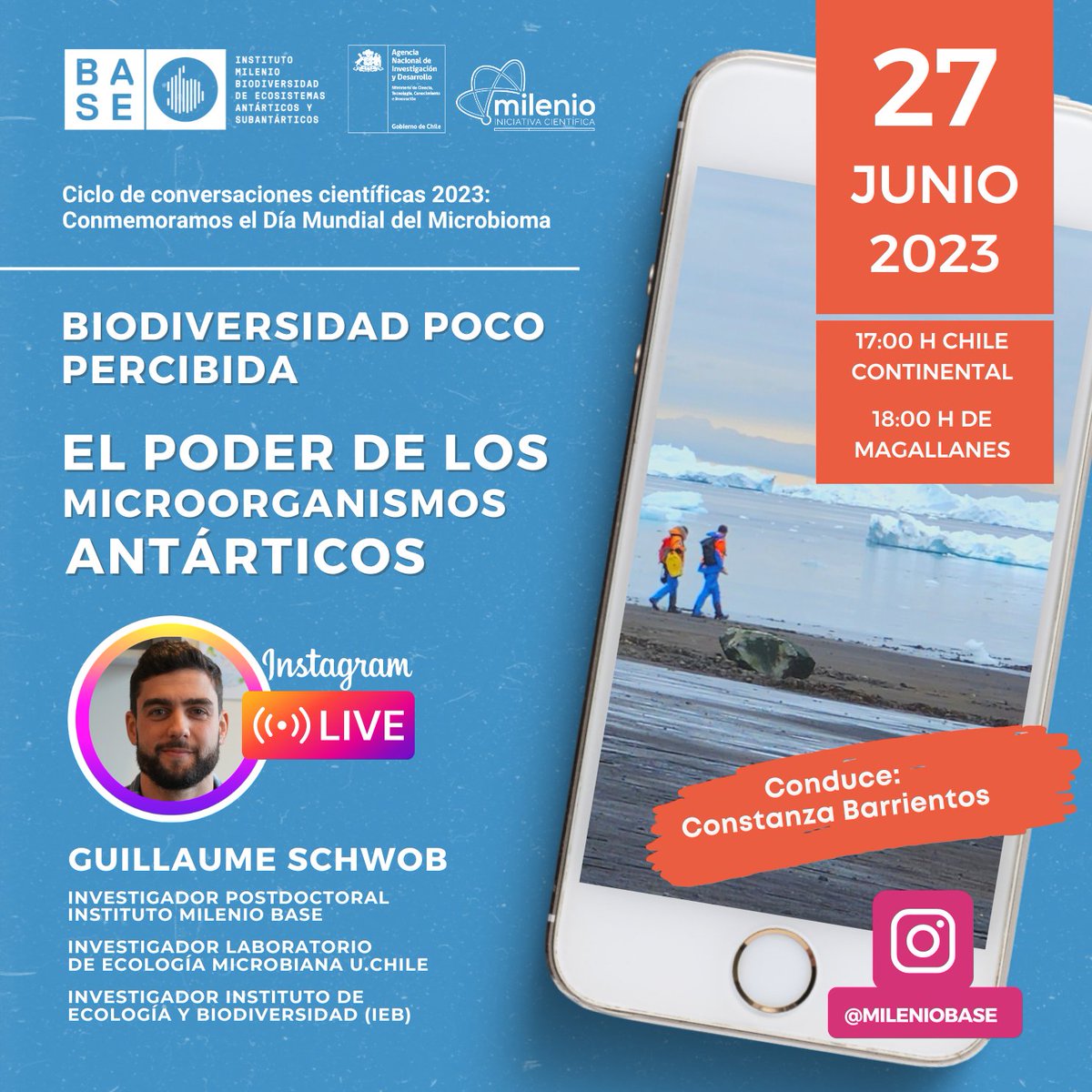 Instituto Milenio BASE (@mileniobase) on Twitter photo #InstagramLive 🔬 Se acerca el Día Mundial del Microbioma y estaremos junto a nuestro investigador postdoctoral <a href="/MilenioBASE/">Instituto Milenio BASE</a> Guillaume Schwob, conversando sobre:
"Biodiversidad poco percibida: el poder de los microorganismos antárticos"
📲 instagram.com/mileniobase/ #InstagramLive 🔬 Se acerca el Día Mundial del Microbioma y estaremos junto a nuestro investigador postdoctoral <a href="/MilenioBASE/">Instituto Milenio BASE</a> Guillaume Schwob, conversando sobre:
"Biodiversidad poco percibida: el poder de los microorganismos antárticos"
📲 instagram.com/mileniobase/
