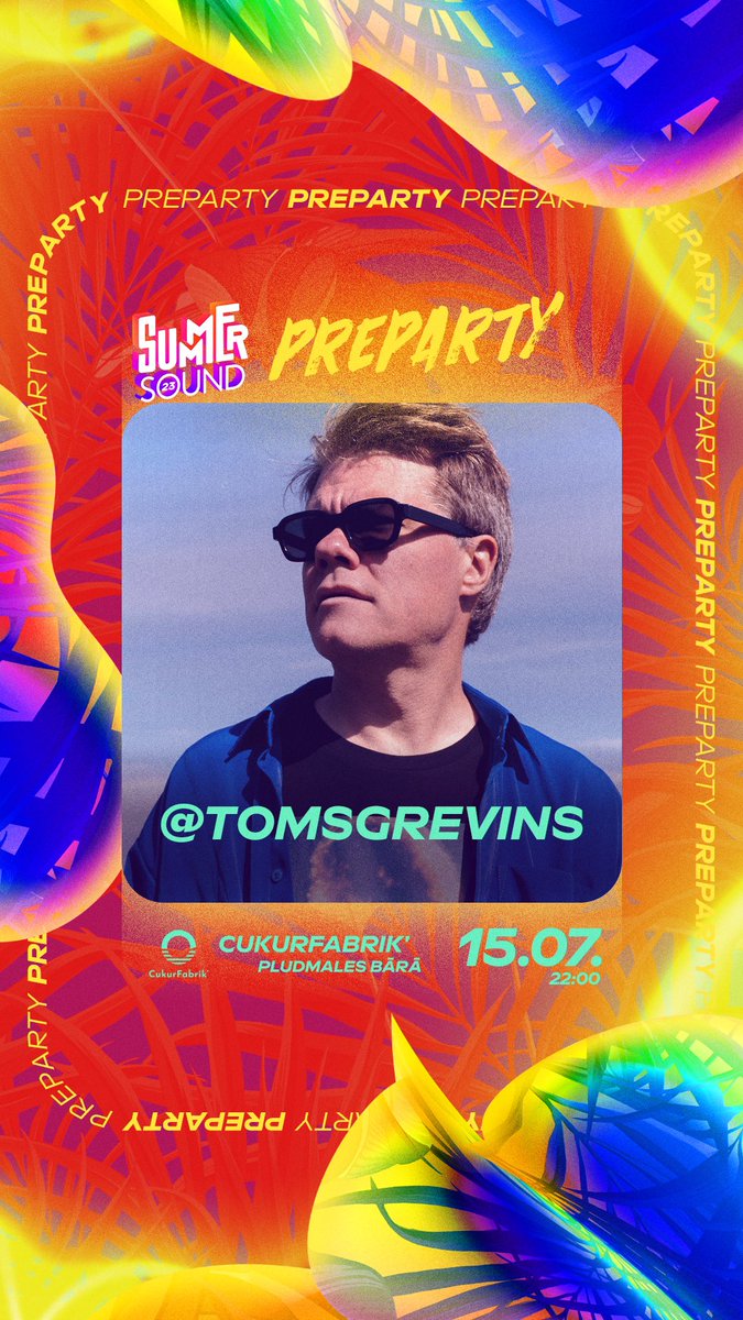 Liepāja iekurs to #summersound2023 dzirksti jaudīgā PREPARTY?! 🔥
15.jūlijā pludmales bārā <a href="/Cukurfabrik/">Cukurfabrik'</a> iegriezīsim karstu ballīti! 
Pār deju grīdas auru valdīs <a href="/tomsgrevins/">Toms Grēviņš</a> , par īpašu kokteili rūpēsies bārmeņi un par kādu foršu konkursu - mēs, festivāls Summer Sound! 🔥