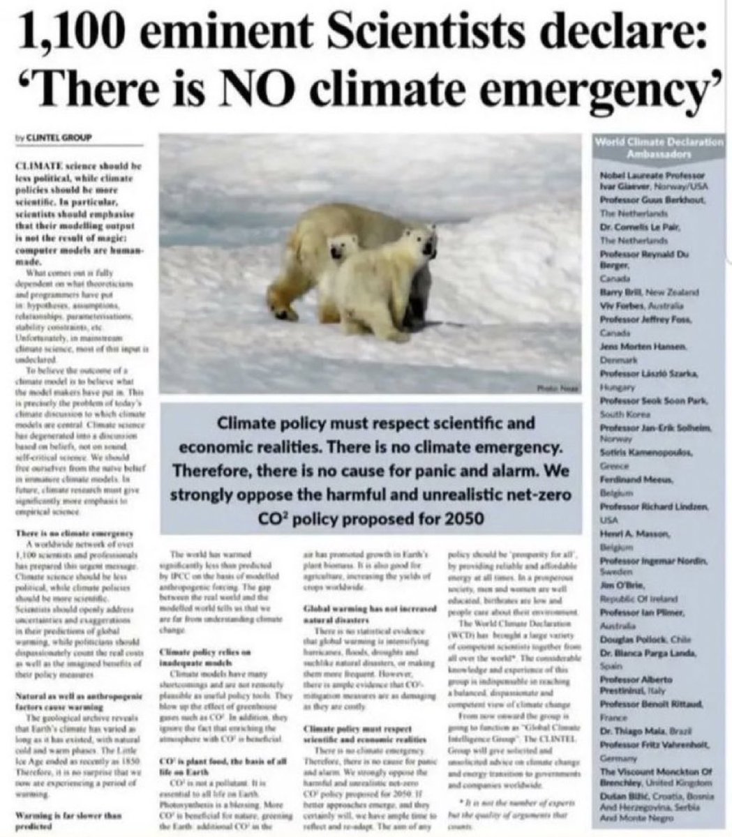 1,100 eminent scientists declare: “There is NO climate emergency”.