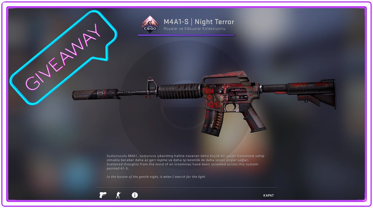 🎁M4A1-S NIGHT TERROR GIVEAWAY🎉

✅RETWEET + FOLLOW
✅LIKE + SUB + COMMENT

✨Video Url: youtu.be/1VgcJZu36kI
✨Video Url: youtu.be/3V9RGekkJ3M

⏰(ENDS İN 2 DAY)    #CSGOGiveaway #CSGO #Giveaway #Giveaways #CSGO2