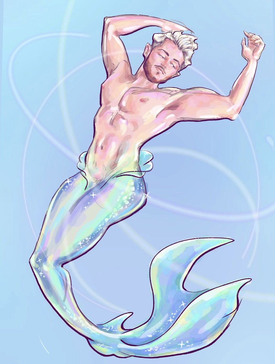 “If we could stay all day in the sun?
Just you and me
And I could be part of your world”💙☀️🌈

#procreate #digitalart #pridemonth 
#painting #maleart #figuredrawing #merman