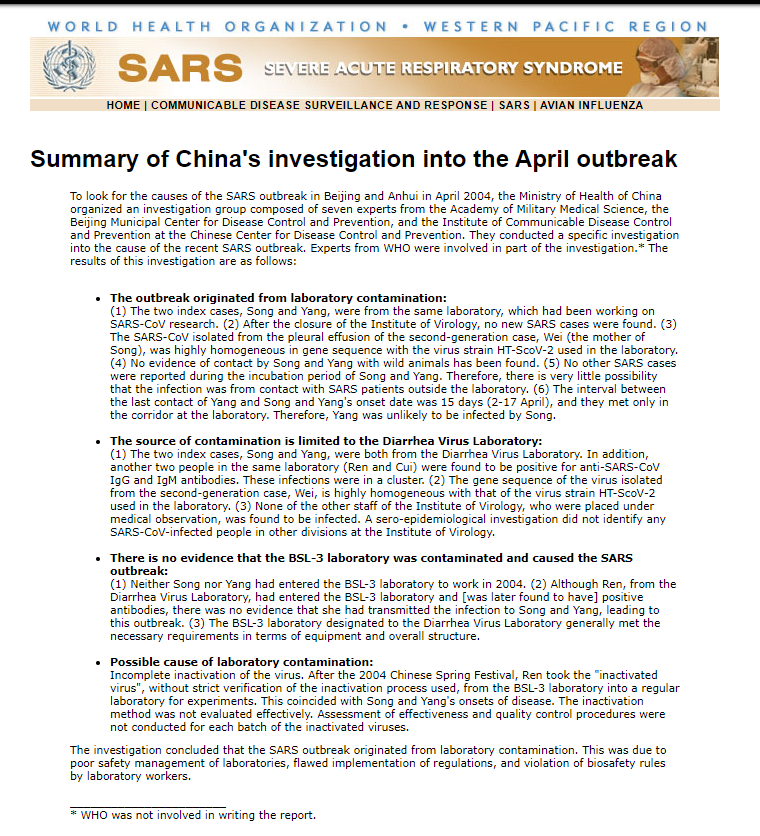 @gdemaneuf @john_bumblebee Clear comparative epidemiology SARS type CoV Lab Acquired Infect/LAI 1) April 2004 SARS1 Beijing LAI & Outbreak twitter.com/tommy_cleary/s… 2) Nov 2019 WIV SAR2 LAI/outbreak &COVID19Pandemic twitter.com/VBruttel/statu… 3) known as Feb 2020 Beijing LAI usrtk.org/wp-content/upl…