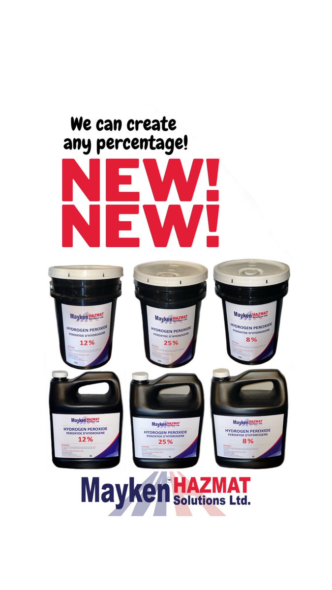 MaykenSolutions's tweet photo. @MaykenSolutions can now make any percentage of hydrogen peroxide based on your needs! 
Contact us for more information 403.272.1995 https://t.co/UuuuT3cyYS