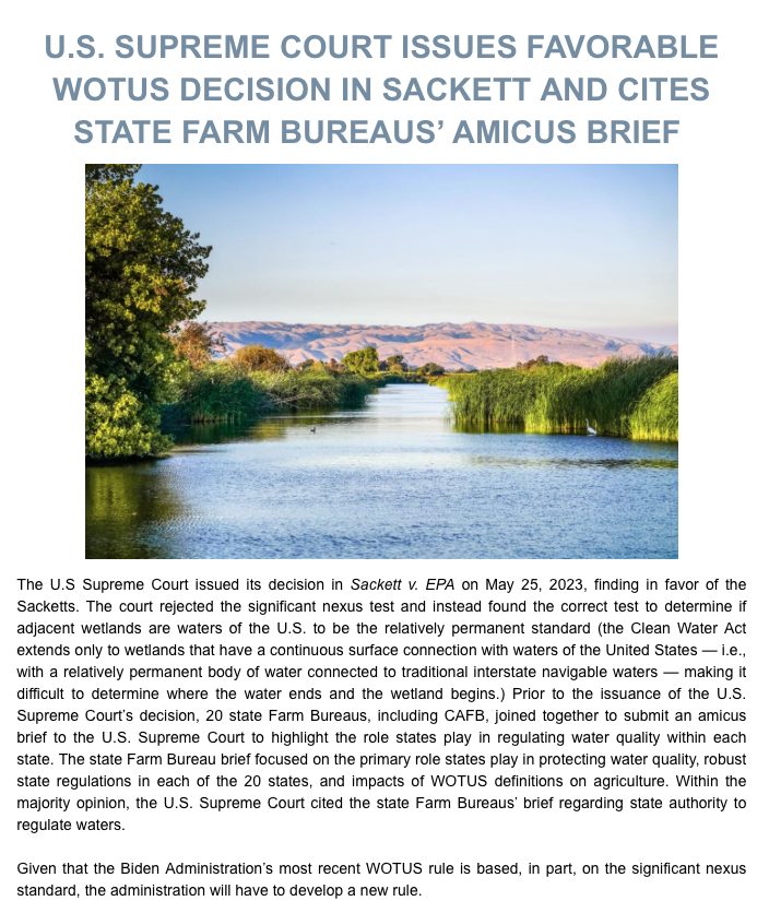 One of the many valuable resources included in an FBVC membership is the monthly legal services devision brief. Here is one of just a few updates by CFBF Council Kari Fisher: