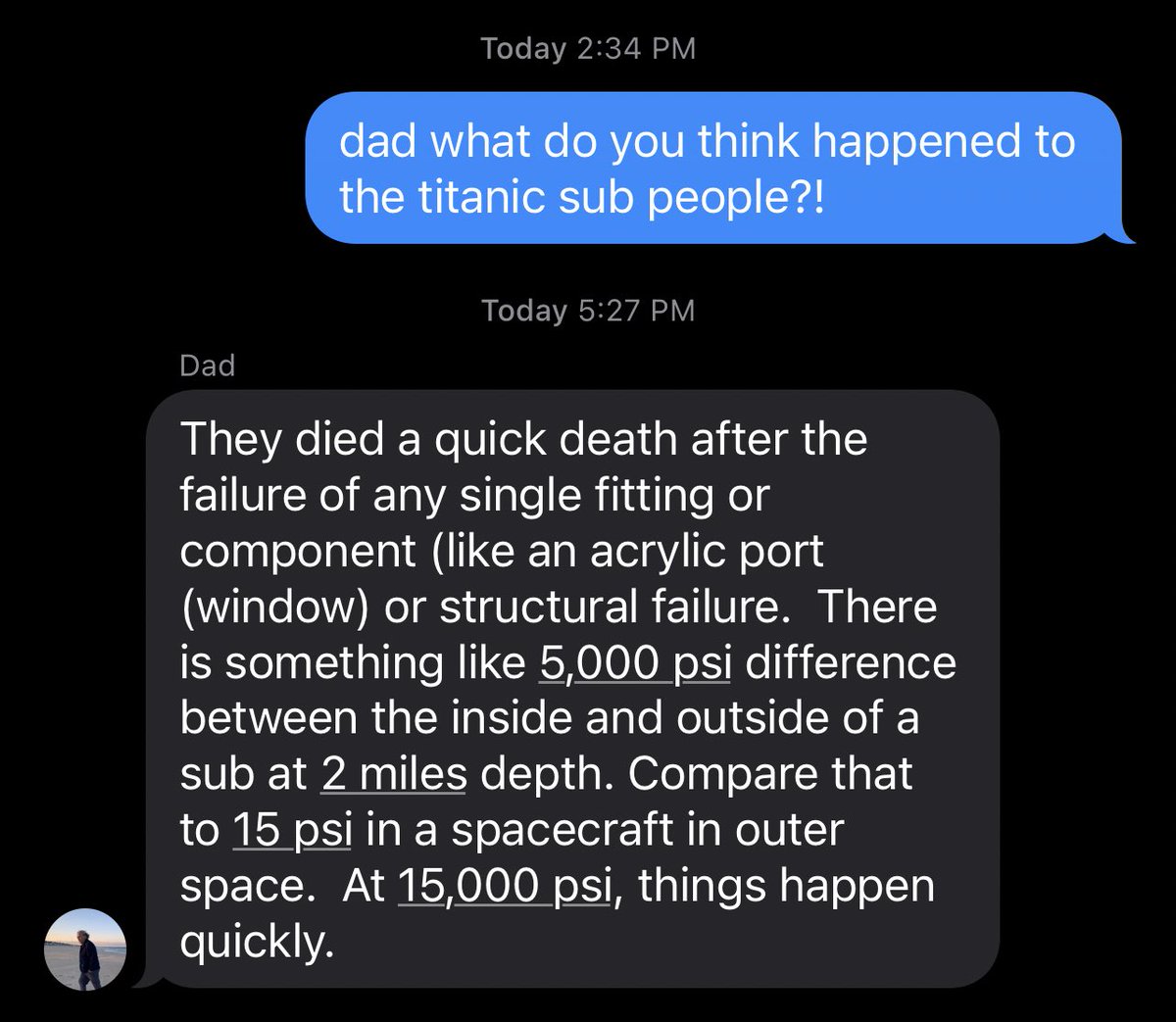 had to check in with dad on the titanic situation. one thing about chief engineers is they're gonna get right to the point lmao