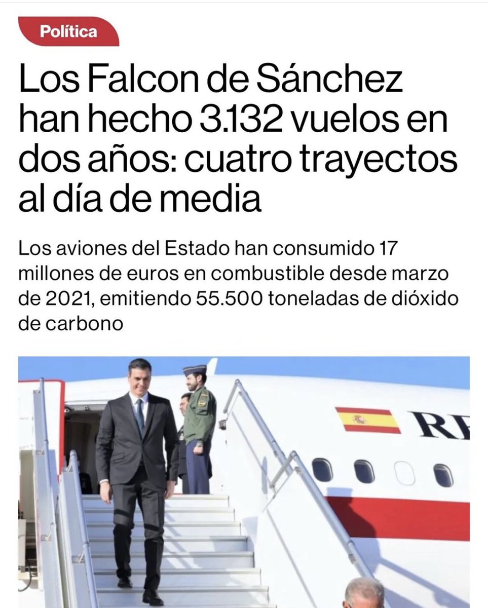 capTercio's tweet photo. Uso del Falcon:
Pedro Sánchez 3132 vuelos en 2 años. El Gobierno oculta la información del total de vuelos.
José Luis Rodríguez Zapatero 242 vuelos de 2004 a 2011
José María Aznar 240 vuelos desde 1996 hasta 2004
Felipe González 164 vuelos
Mariano Rajoy 148 vuelos de 2011 al 2018 https://t.co/mTXoPb4QKB
