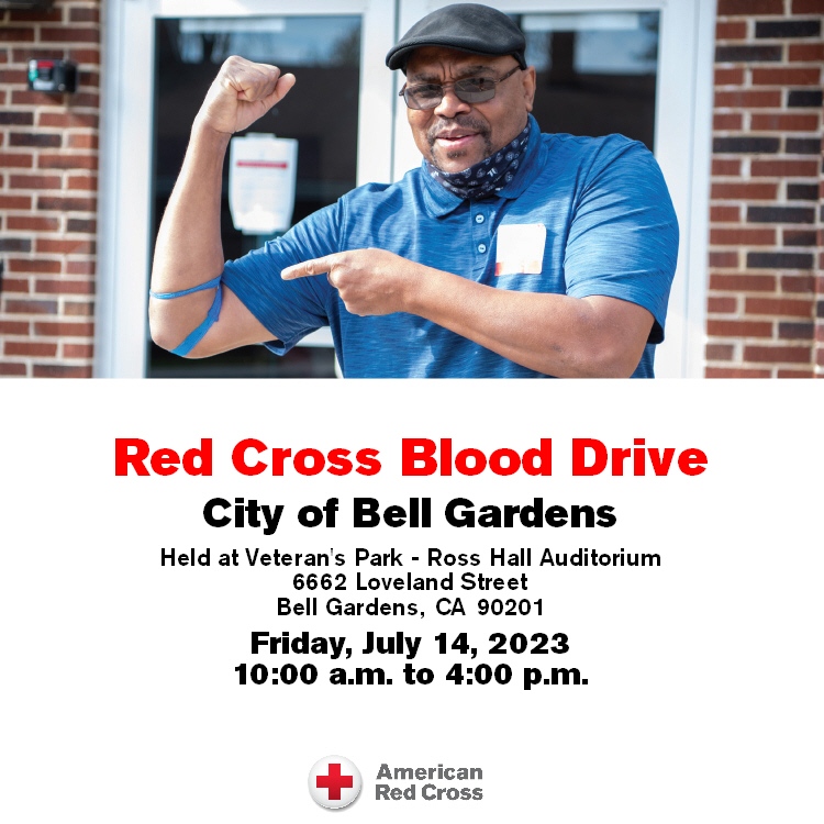 🩸 Join us at the Red Cross Blood Drive in the heart of Bell Gardens! 🌹

📅 Friday, July 14, 2023
⏰ 10am - 4pm

📍 Location: Veterans Park Ross Hall Auditorium
🏢 Address: 6662 Loveland Street, Bell Gardens, CA

#RedCrossBloodDrive #DonateBlood #CommunityStrong #BellGardens