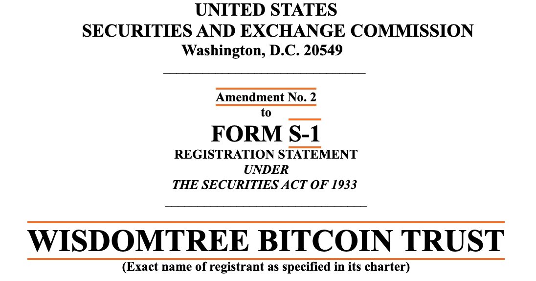 JUST IN: $87 billion WisdomTree officially files for spot #Bitcoin ETF