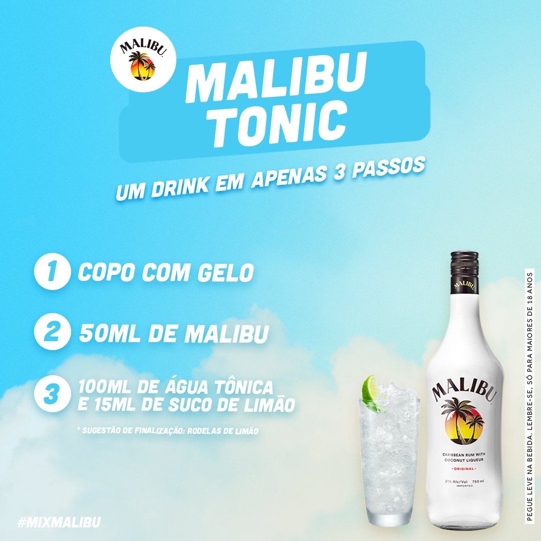 malibu_br's tweet photo. Que tal um Malibu Tonic? 

A receita está ao lado! 🥥

Pegue leve na bebida. Lembre-se, apenas para maiores de 18 anos.

#Malibu #MixMalibu #MalibuRum #VerãoOAnoTodo https://t.co/7z11kZOuFT