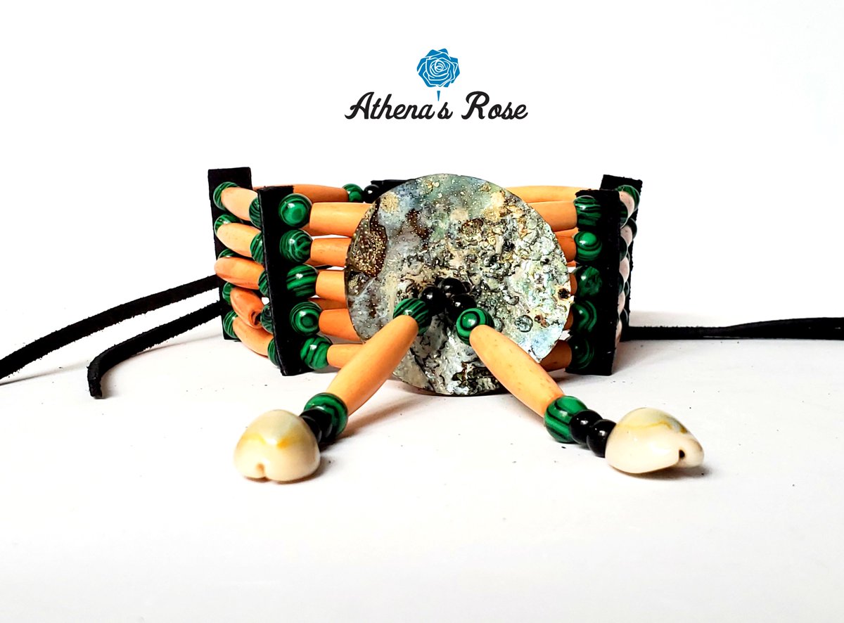 TheAthenasRose's tweet photo. New Item Spotlight: Antiqued Bone and Malachite Native Choker
Beautiful #handmade 5-row gemstone #Nativechoker.
https://t.co/9MASlxdF1e
#nativejewelry #Indigenousjewelry #nativechokers #tribaljewelry #Indigenouschokers #NativeAmerican #malachite #boneandhorn #etsyshop https://t.co/ZU2QmZERIy