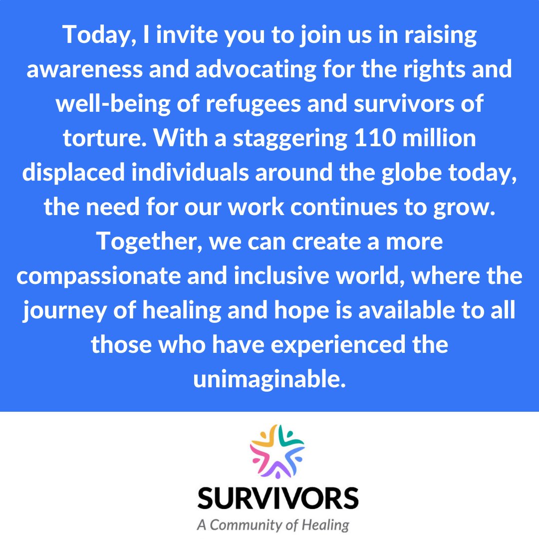 notorture's tweet photo. A Message from SURVIVORS' Executive Director in honor of World Refugee Day (part 2). @Refugees #WorldRefugeeDay #HopeAwayFromHome https://t.co/KEHzJ6PWgM