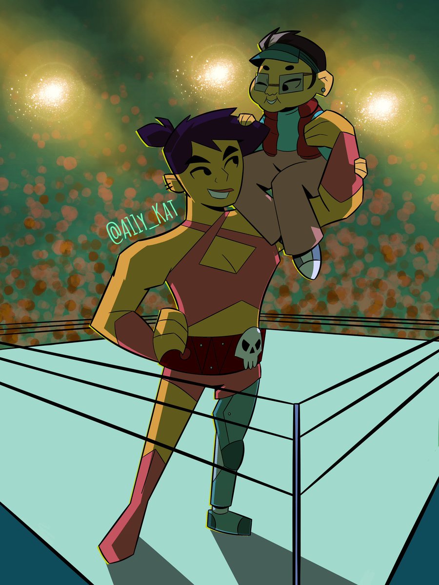 Tried out a geometric 2000s cartoon style for this one of a badass wrestler and her granny 💪🏽💠✨