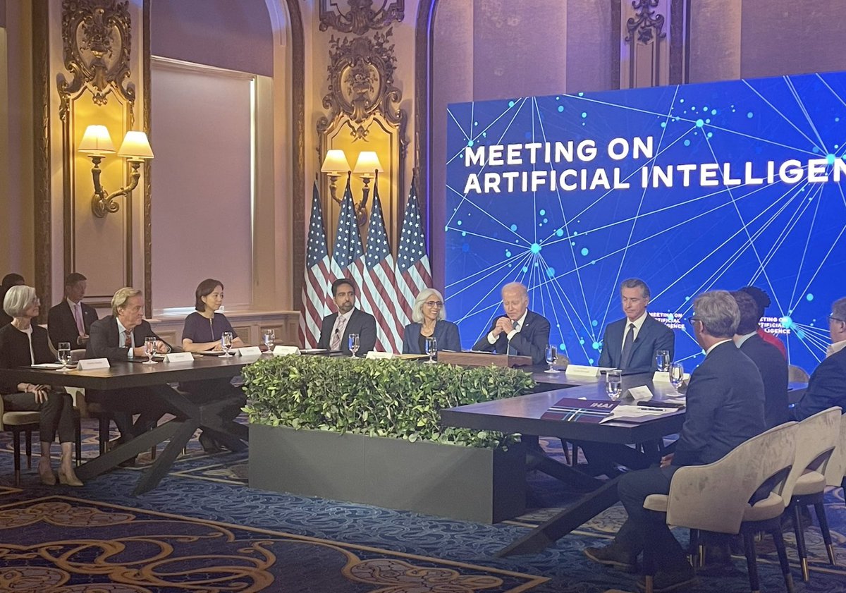 jimsteyer's tweet photo. Honored to sit alongside @POTUS, @GavinNewsom, @WHOSTP to discuss the possibilities - and enormous risks - that #AI can pose to children and families. Bringing advocates, experts to the table is so important for the health of our democracy. https://t.co/CxgbMc9CJN