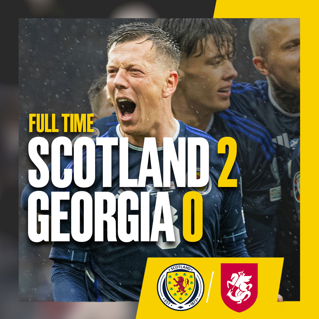 FULL TIME: Scotland 2-0 Georgia.

Four wins out of four 💪

The full time whistle goes at the end of an eventful night at Hampden Park, with Callum McGregor and Scott McTominay's goals keeping our 100% record going.

#SCOGEO