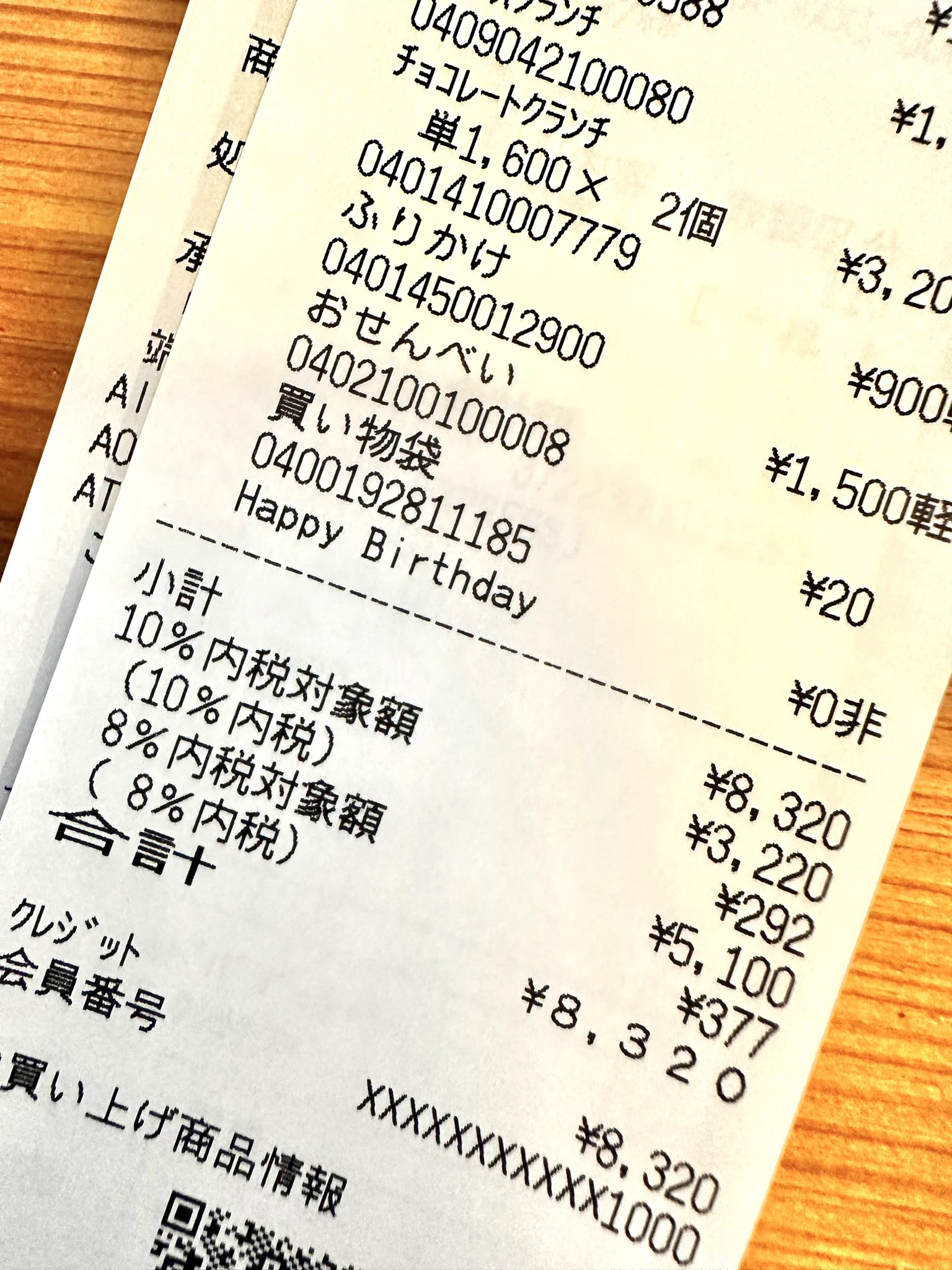 その時のレシートがこちら。Happy Birthdayの近くに、なんと、ミッキーのお誕生日が隠れてるの。遊び心満載で最高。 