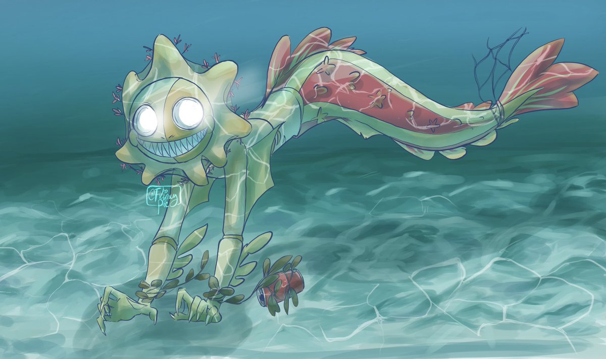 My mermay picture is late but here he is. I drew him in may and hated colouring him so much it’s taken like a month :) #sundrop #fnafsun