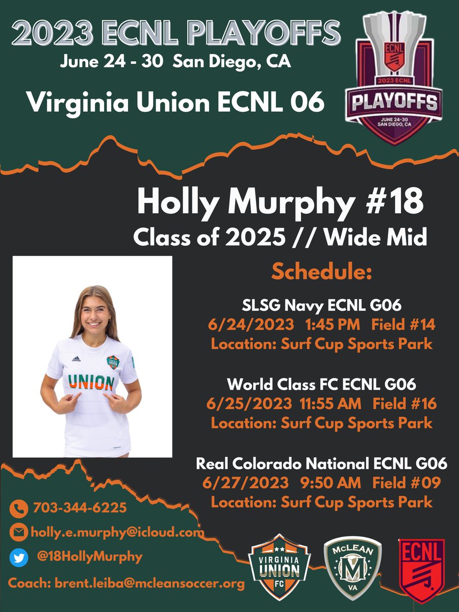 So excited for ECNL Playoffs! Below is my team's game schedule! @VaUnionFC