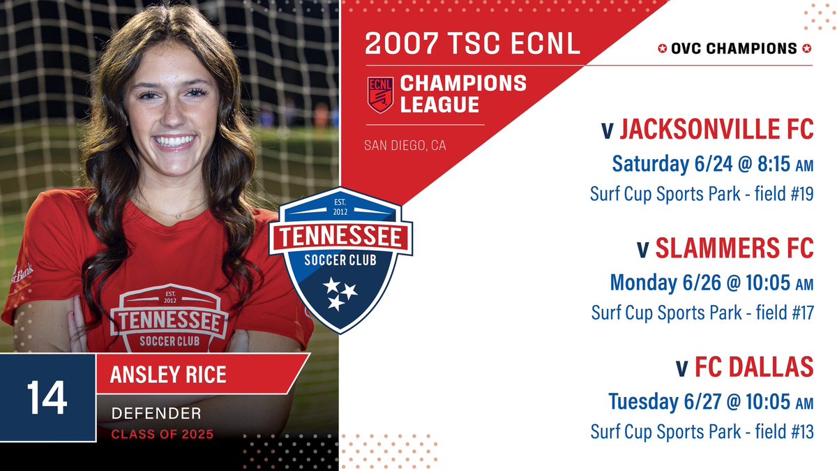 Ansley Rice (@ansleyrice14) on Twitter photo Count down: 2 days till take off
Canāt wait to play with my amazing teammates at ECNL Nationals this weekend. Sam Diego here we come! <a href="/ImYouthSoccer/">ECNL/GA/Recruiting/College Soccer</a> <a href="/07TSCECNLg/">𤩠TSC 06/07 GIRLS ECNL OFFICIAL FAN PAGEš¤©</a> <a href="/ECNLOhioValley/">ECNL Ohio Valley Conference</a> Count down: 2 days till take off
Canāt wait to play with my amazing teammates at ECNL Nationals this weekend. Sam Diego here we come! <a href="/ImYouthSoccer/">ECNL/GA/Recruiting/College Soccer</a> <a href="/07TSCECNLg/">𤩠TSC 06/07 GIRLS ECNL OFFICIAL FAN PAGEš¤©</a> <a href="/ECNLOhioValley/">ECNL Ohio Valley Conference</a>