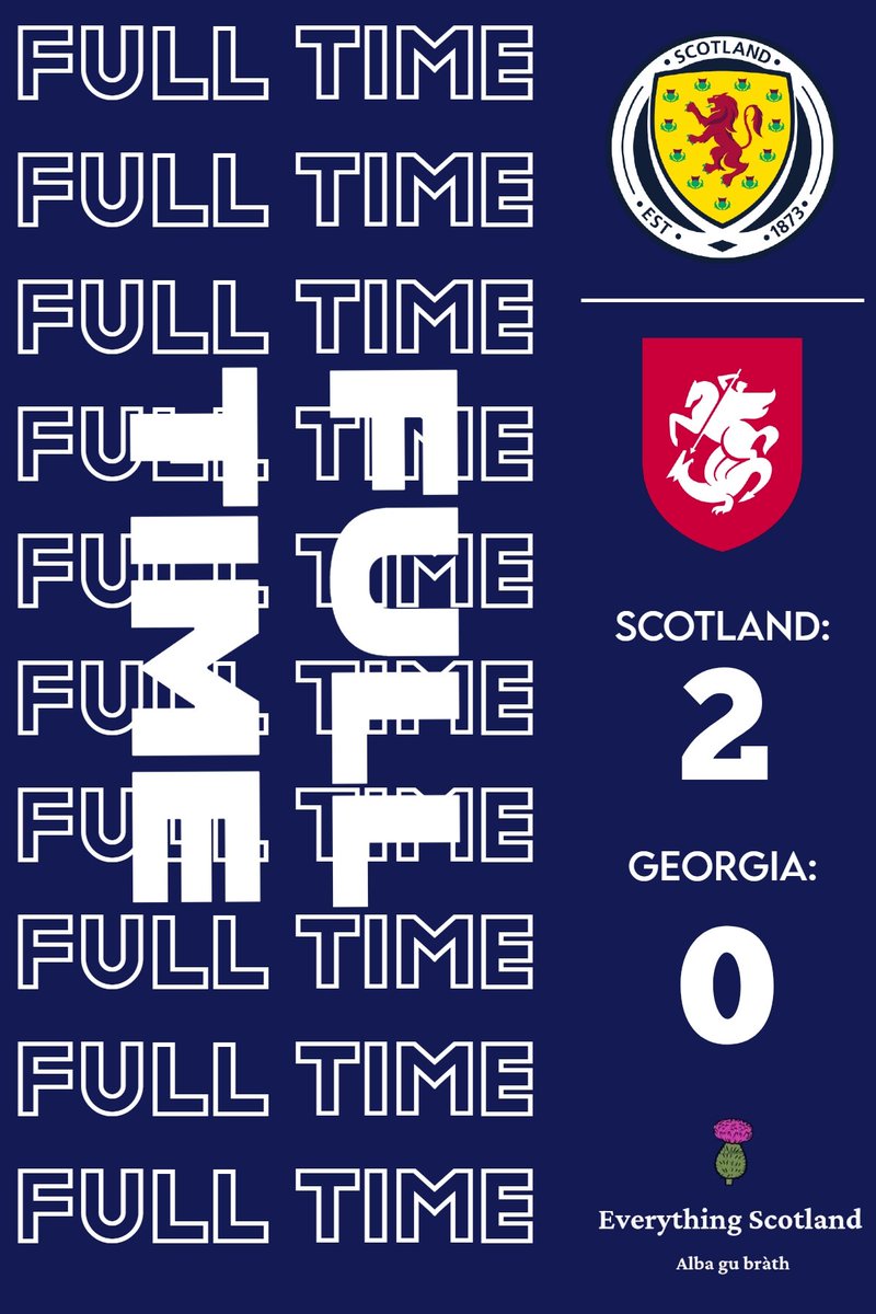FULL TIME | SCOTLAND EDGE CLOSER TO GERMANY 🇩🇪 

Georgia was awarded a penalty late on, but it was sent into the stands! 

Come on Scotland 

#SCOGEO | #Euro2024Qualifiers
