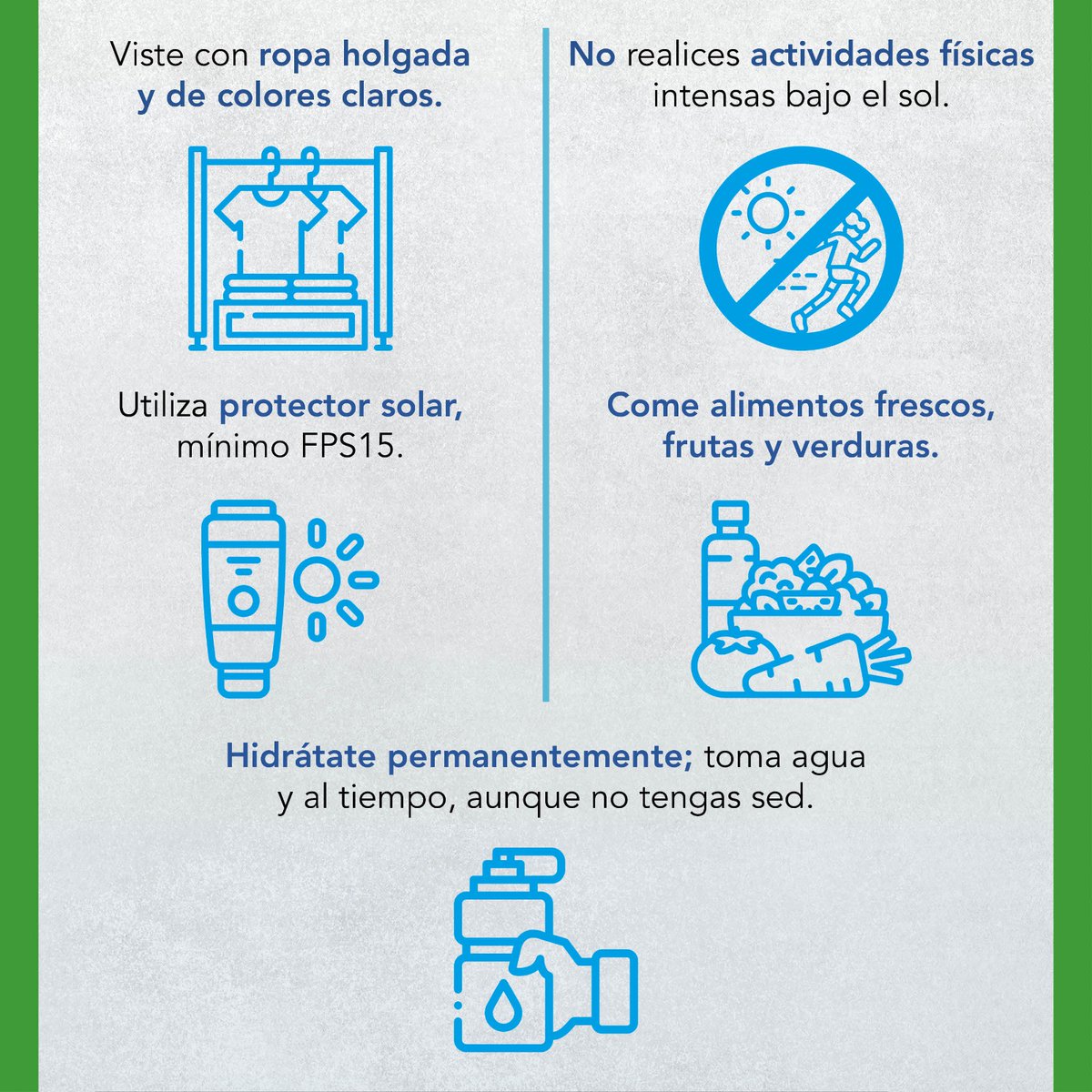 cicdurango's tweet photo. Ante la fuerte ola de calor que estamos viviendo, te presentamos algunas recomendaciones para ti y tu familia para evitar los estragos que pueden ocasionar las altas temperaturas. https://t.co/1HsolPdNz6