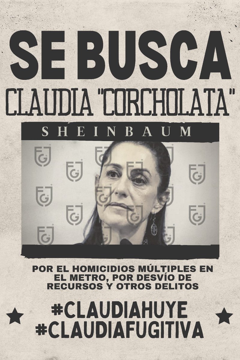 Fugitiva es buscada  por desvíos de recursos del metro, por homicidios múltiples, línea 12, línea 3, Rébsamen, huyó y dejó un desmadre la CDMX
@STaboadaMx por favor ayúdanos a arreglar la ciudad
#CLAUDIAFUGITIVA
#FueraMorenaConTaboada
#ClaudiaHuye
#LigaDeGuerreros