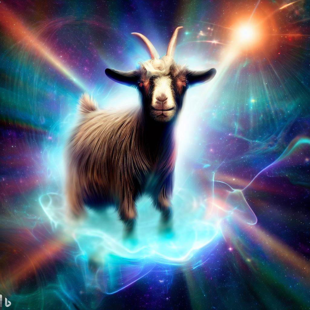 PlatoGoat's tweet photo. The goat hath returned with image prompting. Check out this outstanding creation from Bing creator.

"make a stoned goat standing on a photon hurtling through space"

Enjoy. There will be more.

#AIImage #StonerFam #BeYourself https://t.co/y0jLgHanYr