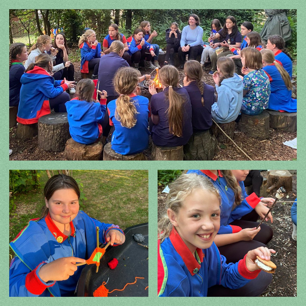 One of our Guide’s Mum is a Forrest school leader & she ran a session for us tonight. The #Guides had a great time whittling, fire lighting with flint & steels, leaf bashing, square lashing & eating s’mores! 

#GirlsCanDoAnything #Girlguiding #OutdoorFun #OckfordRidge #Godalming