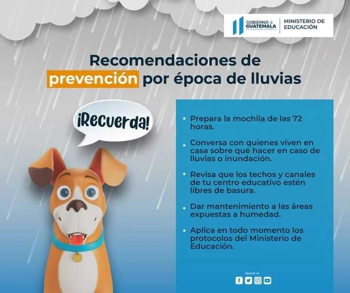 📷📷 Ante la temporada de lluvia es importante que tomes en cuenta las siguientes recomendaciones. #Mineduc #PrevenirParaVivir