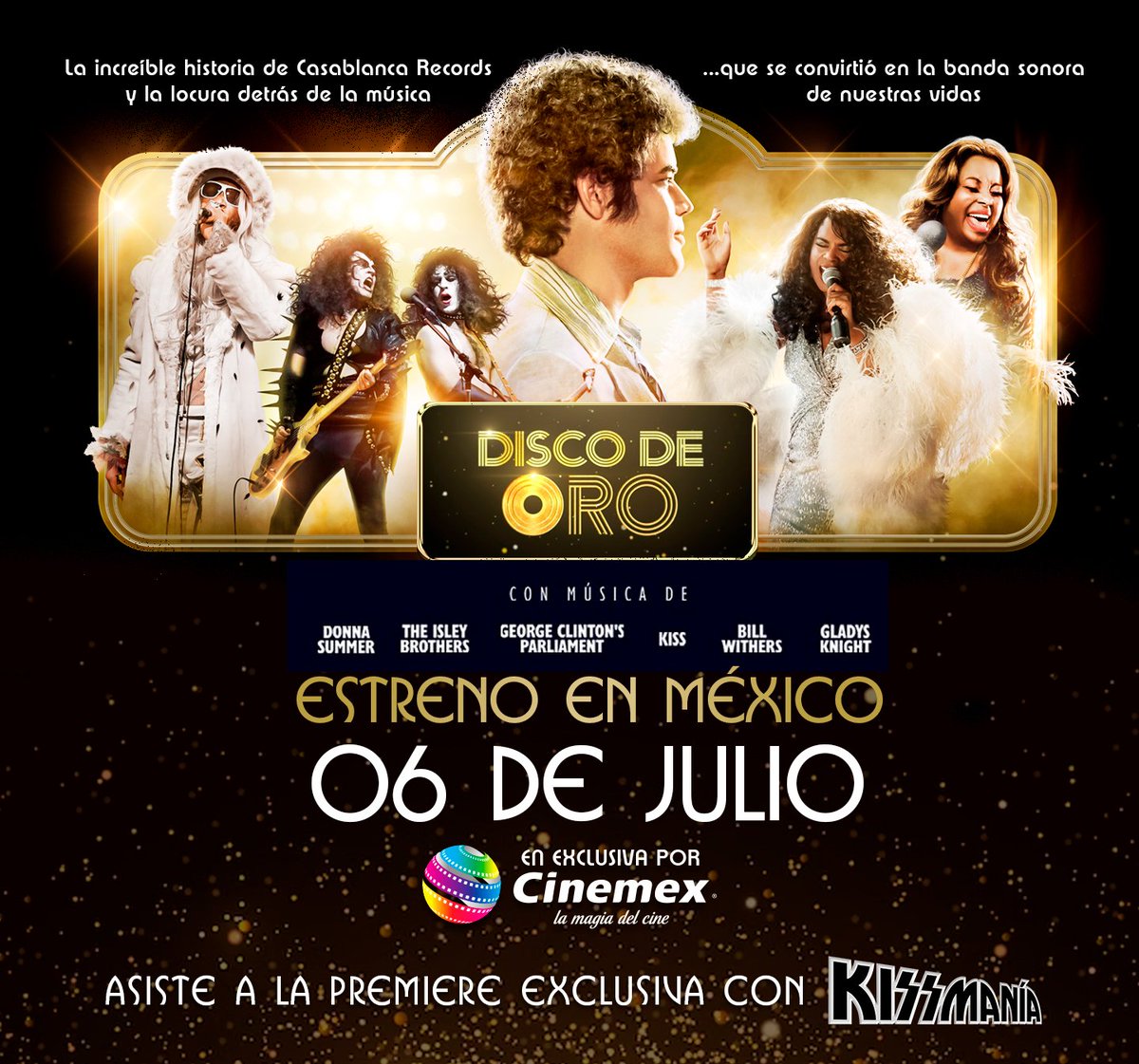 #AhoraSi Disco de Oro, la película biográfica de Neil Bogart y Casablanca Records se estrena en México el próximo 06 de Julio en exclusiva por Cinemex. KISSmanía te lleva a la premiere. Mantente atento de nuestras redes!