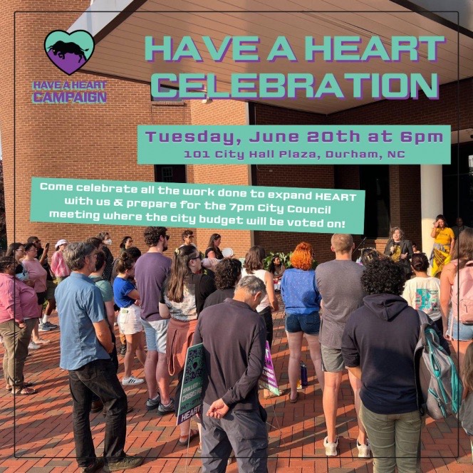 Had a blast at the #HaveaHEARTDrm rally before City Council voted to expand the HEART program. I strongly support continuing that expansion so all Durham is covered. Thanks <a href="/DRMBeyondPolice/">Durham Beyond Policing</a>  @cityofdurhamnc, <a href="/NCJews4Justice/">Carolina Jews for Justice (CJJ)</a> &amp; @DurhamPeoples for their work!