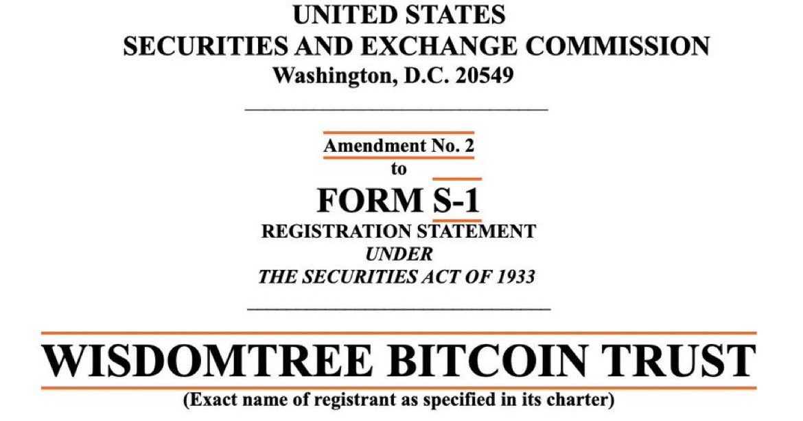 BREAKING: $87 billion WisdomTree officially files for spot #Bitcoin  ETF