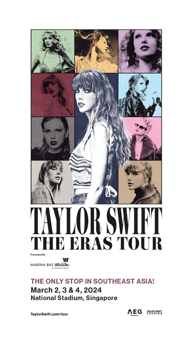 Taylor Swift | The Eras Tour in Singapore, presented by Marina Bay Sands. The only stop in Southeast Asia. 

Register for the On-Sale starting Friday, 23 June at 12pm (SGT)

#SandsSwifties 
#SingaporeTSTheErasTour