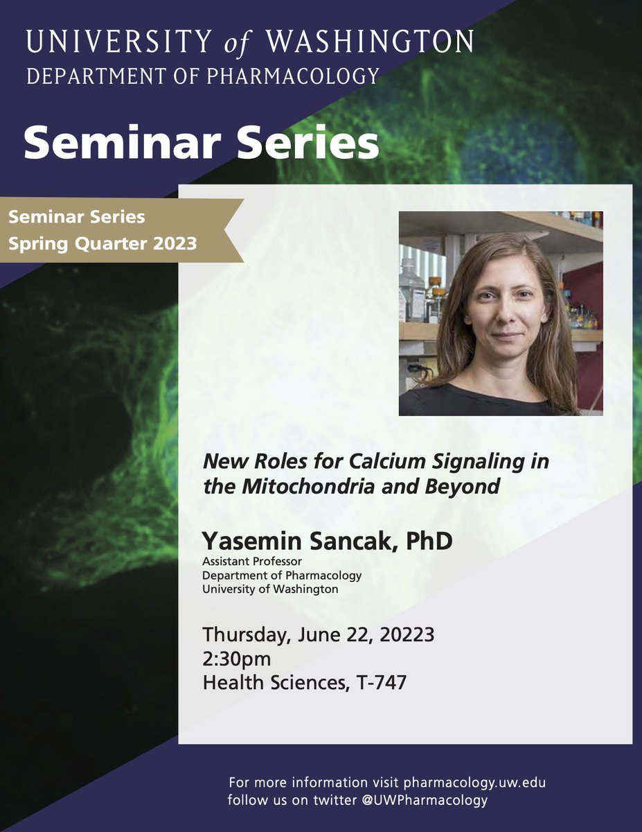 Please join us for this week's Pharmacology Seminar, presented by our own @SancakLab! 'New Roles for Calcium Signaling in the Mitochondria and Beyond' Thus, 6/22, 2:30 pm Health Sciences, T-747 Not to be missed!