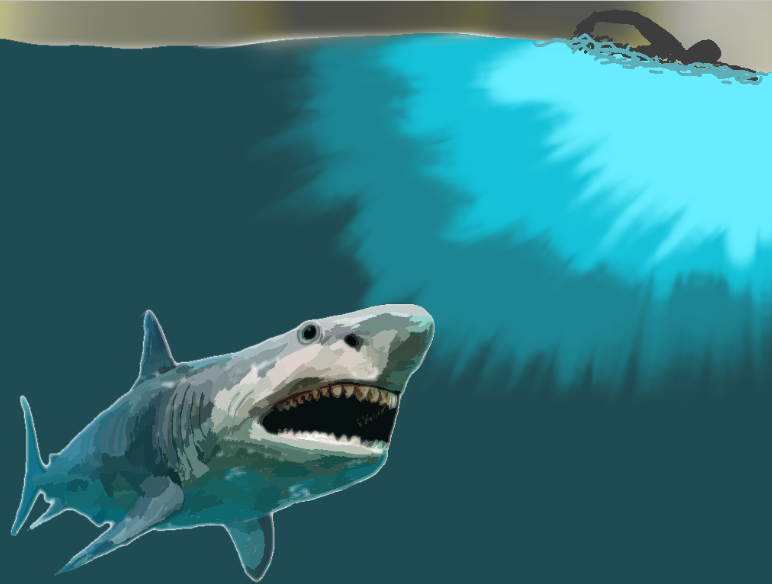 Hello, its Isla here and this is my drawing of Robbie getting chased by the shark.
