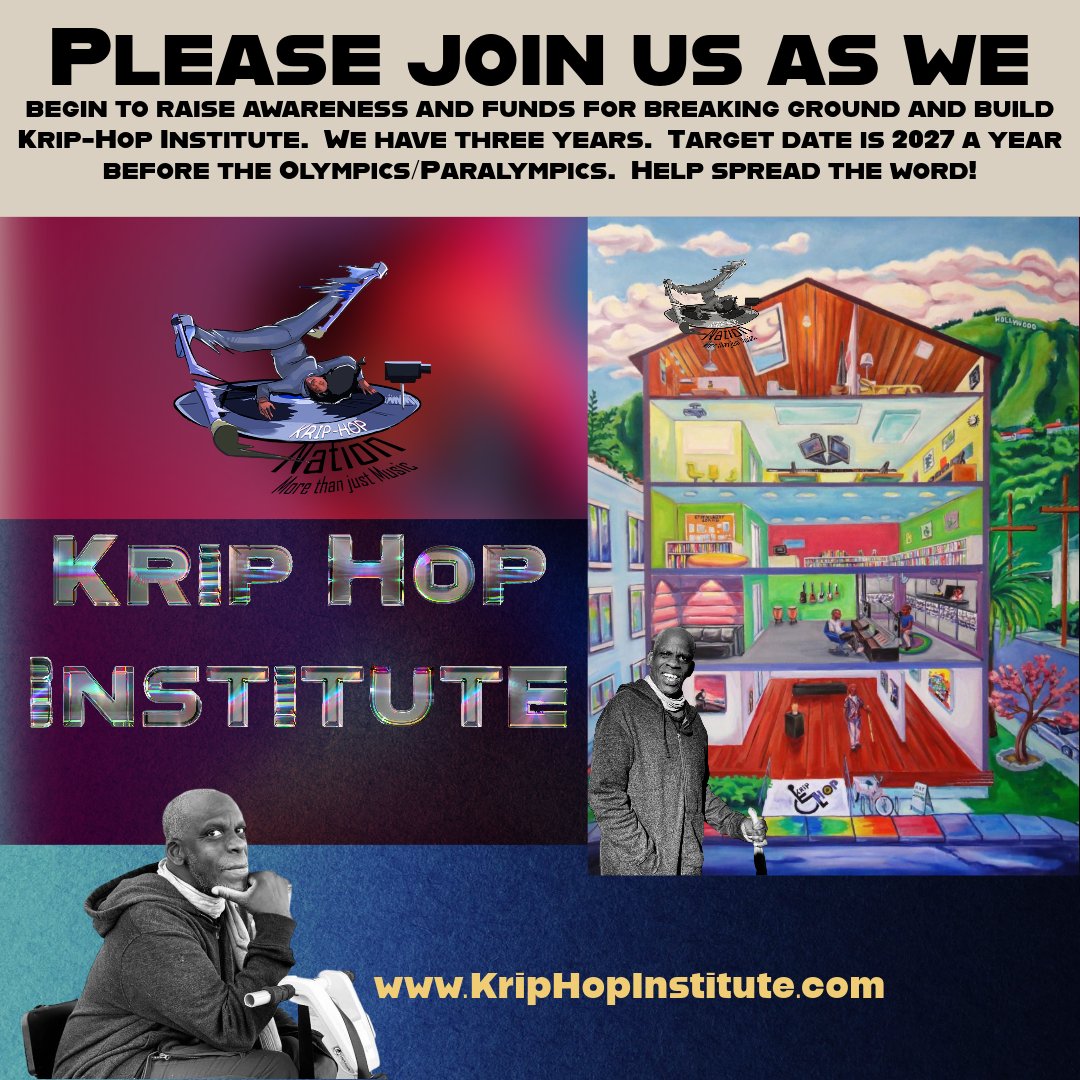 EmmittThrower's tweet photo. Krip-Hop Institute https://t.co/4Wu98uAQEg Target date is before the LA Olympics/Paralympics. #filmmaker #disabilities #disabled #awardwinning #investors #sponsors #supporters #education #hub #kriphop #leroymoore https://t.co/7wx4sZWBkI