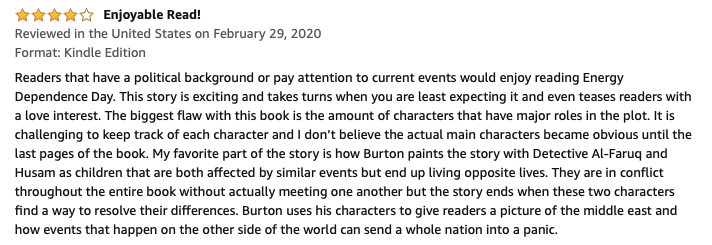 Enjoyable Read! amazon.com/Energy-Depende… #BookLovers #Reading #Fiction #thriller #ebooks #Kindle #kindlebook #novel #MiddleEast #reviews #BookReview #bookreviews #novel #booklove #bookworm #bookshelf #literature #author #book