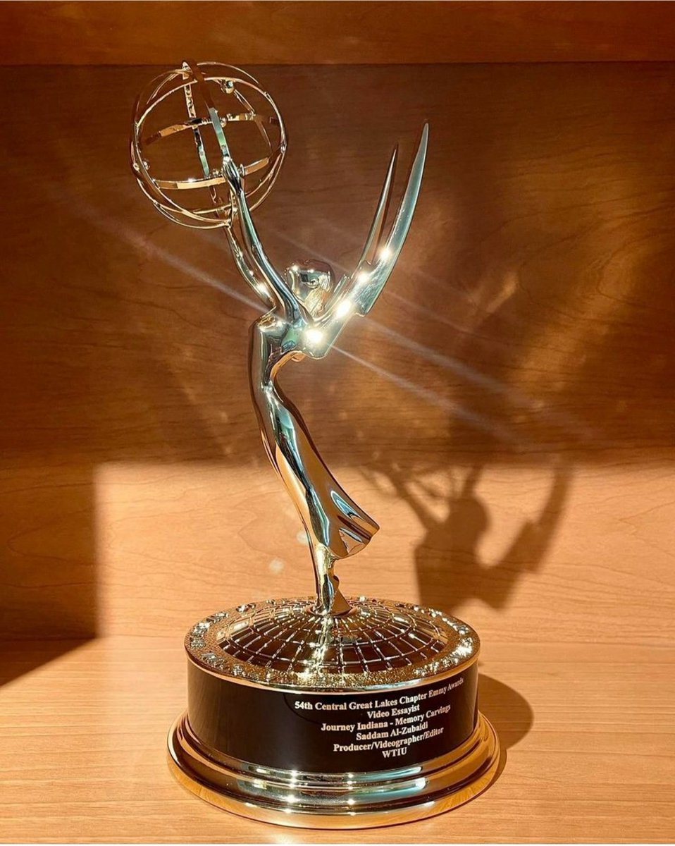 Congratulations to Saddam Al-Zubaidi and Eric Bolstridge for their Central Great Lakes Emmy wins this weekend! Saddam (pictured here) won for his work on our local travel series Journey Indiana. Eric was honored for our children's program The Friday Zone. #54thgreatlakemmys