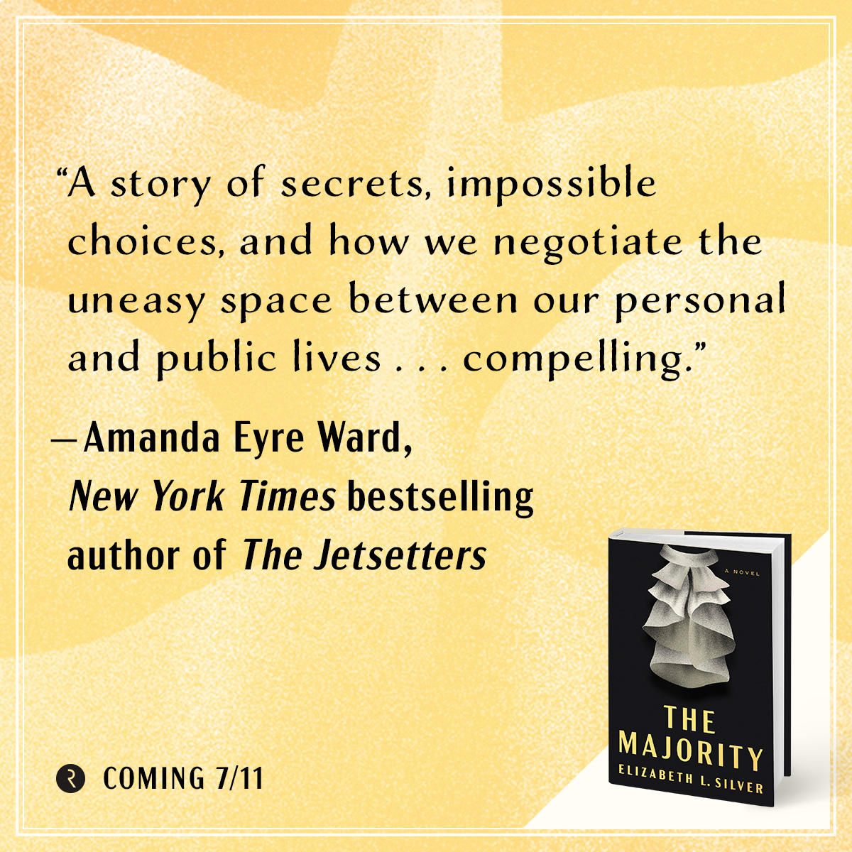 Riverhead Books (@riverheadbooks) on Twitter photo "A compelling narrative that illuminates the most important themes playing out in America today." (<a href="/amandaeyreward/">Amanda Eyre Ward</a>)
THE MAJORITY by <a href="/ElizLSilver/">Elizabeth L. Silver</a> hits shelves in just a few weeks! Have you pre-ordered your copy yet?! 👀
bit.ly/3VBN3xH "A compelling narrative that illuminates the most important themes playing out in America today." (<a href="/amandaeyreward/">Amanda Eyre Ward</a>)
THE MAJORITY by <a href="/ElizLSilver/">Elizabeth L. Silver</a> hits shelves in just a few weeks! Have you pre-ordered your copy yet?! 👀
bit.ly/3VBN3xH