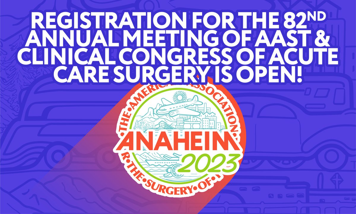 Get ready to delve into the latest advancements in trauma surgery and critical care! 🌟

Registration is officially OPEN for #AAST2023!

Register today for this must-attend event in Anaheim, CA, September 20-23rd⬇️
aast.org/annual-meeting…

#TraumaSurg #SurgTwitter #SoMe4Surgery