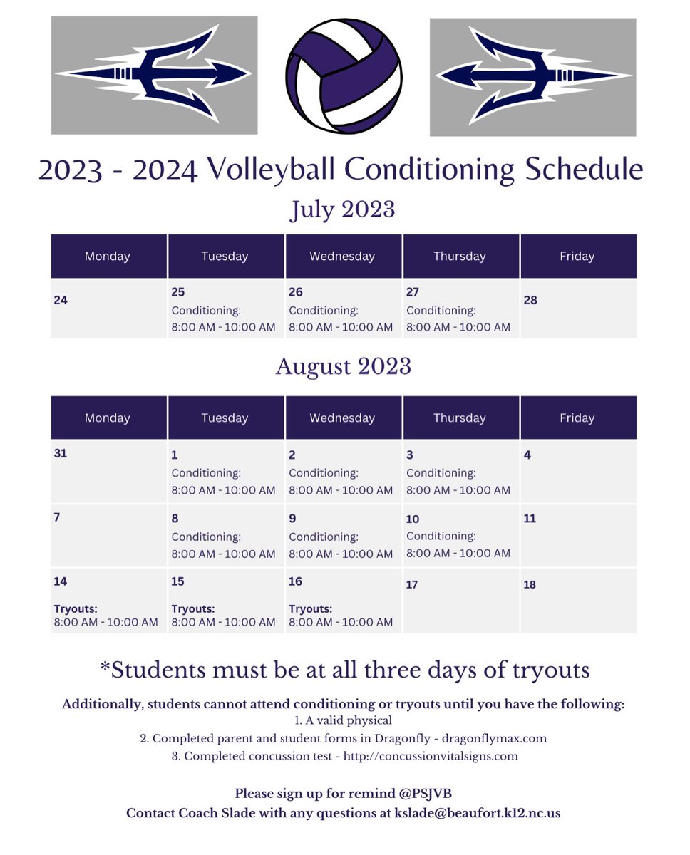 PSJMiddle's tweet image. Here are our summer conditioning schedule for football and volleyball! Save these dates - they’re approaching quickly!