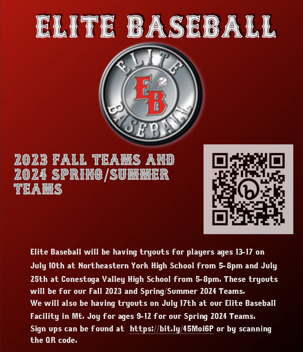 elitebaseballco's tweet photo. Tryout information below.  Come and join our organization.   Please register at https://t.co/6DPsMD1vSB https://t.co/7wd6Htvb0r